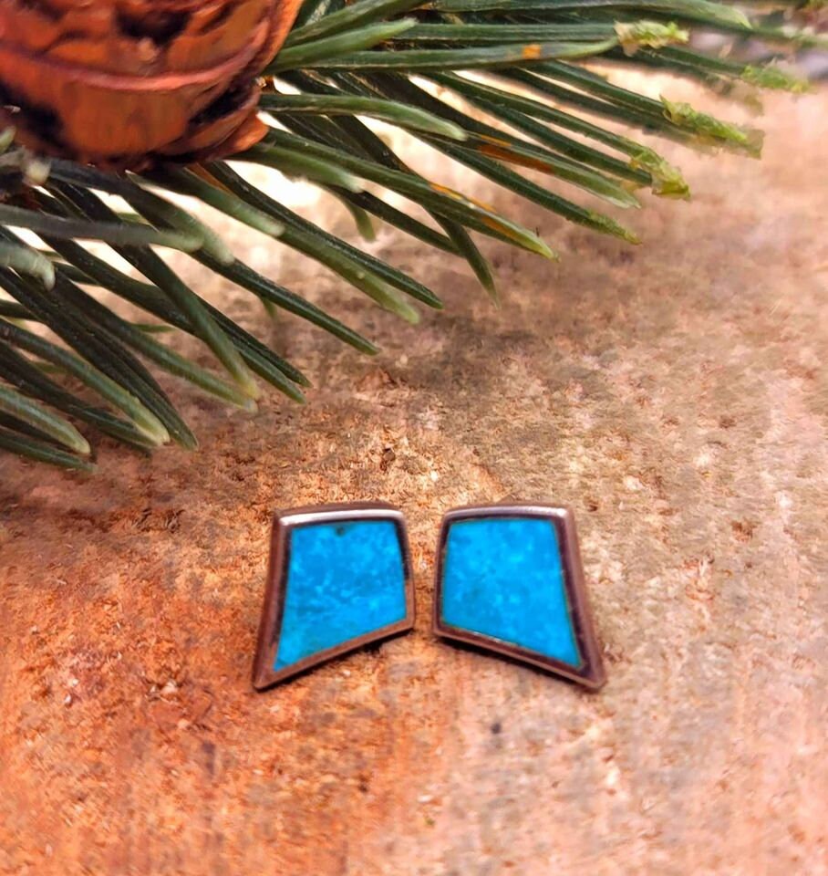 Beautiful 2 Pairs Of Nature Turquoise Diamond & Round Earstuds