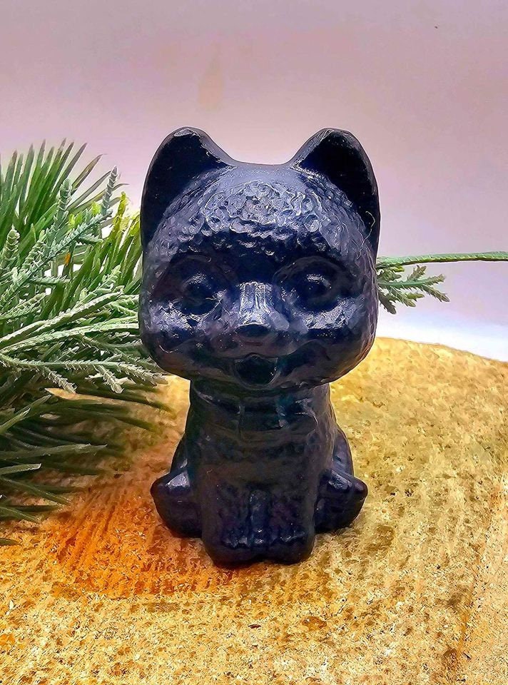 Adorable Nature Black Obsidian Carved 2.5" Cheerful Dog Decor Figure