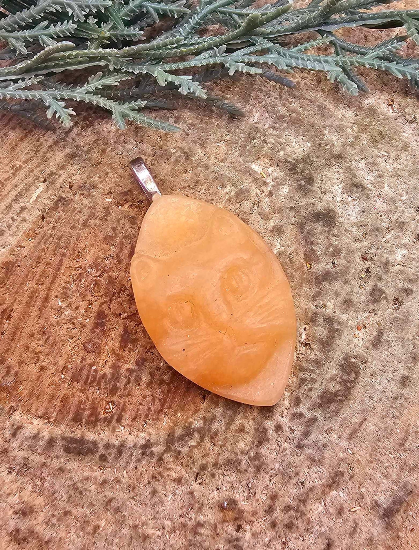 Nature Orange Calcite Cat's Face Pendant Necklace