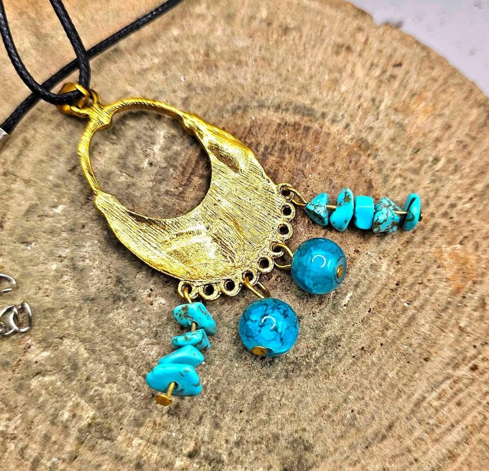 2pcs Turquoise Howlite Pendant And Chunky Cuff Bracelet Set