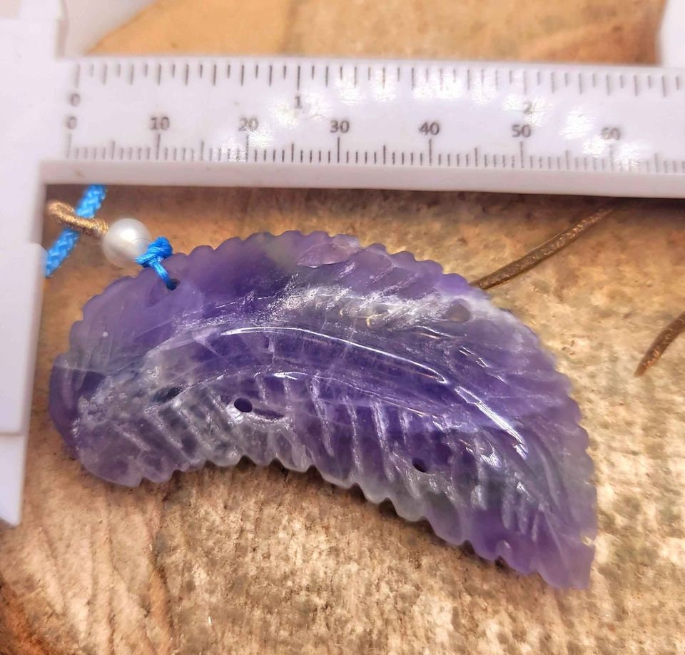 Beautiful Nature Fluorite Carved Purple leaf 2.2" Pendant Necklace