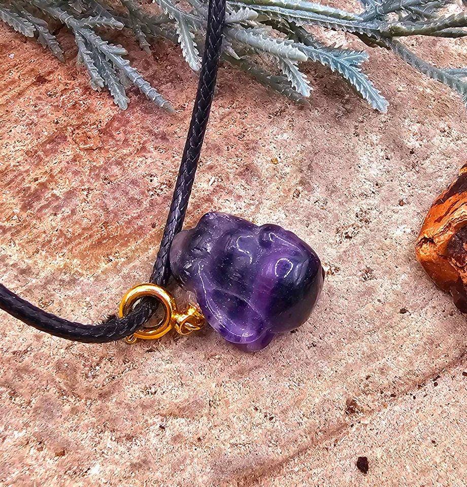 Nature Purple Fluorite Carved Cute Rabbit Pendant Necklace