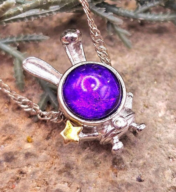 Nature Purple Meteorite Gibeon Bunny Astronaut S925 Pendant Necklace