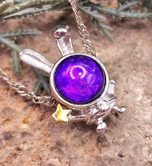 Nature Purple Meteorite Gibeon Bunny Astronaut S925 Pendant Necklace