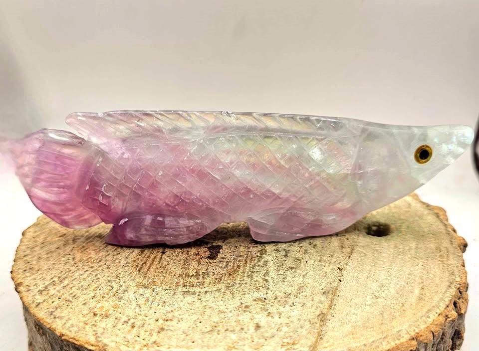 Rare Nature Fluorite Hand Carved 5.5" Fish Figure