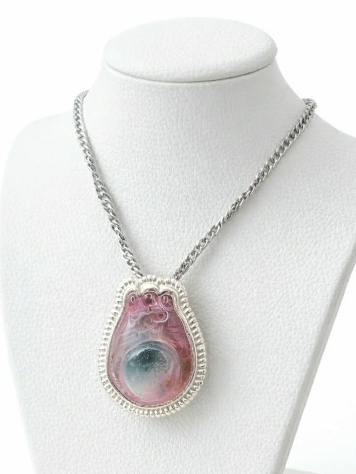 Premium Grade Watermelon Tourmaline 925 Hamster Charm Necklace