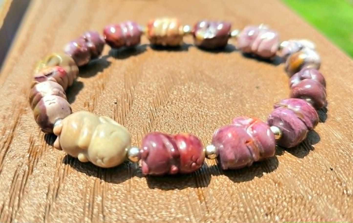 Natural Alashan Agate Hand‑Carved Rabbit Bracelet | Cute Gemstone Beads | Healing & Protective Crystal Jewelry