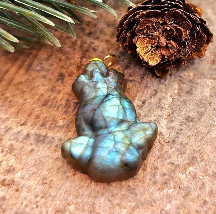 Nature Labradorite Flashy Carved Flying Angel Pendant Necklace