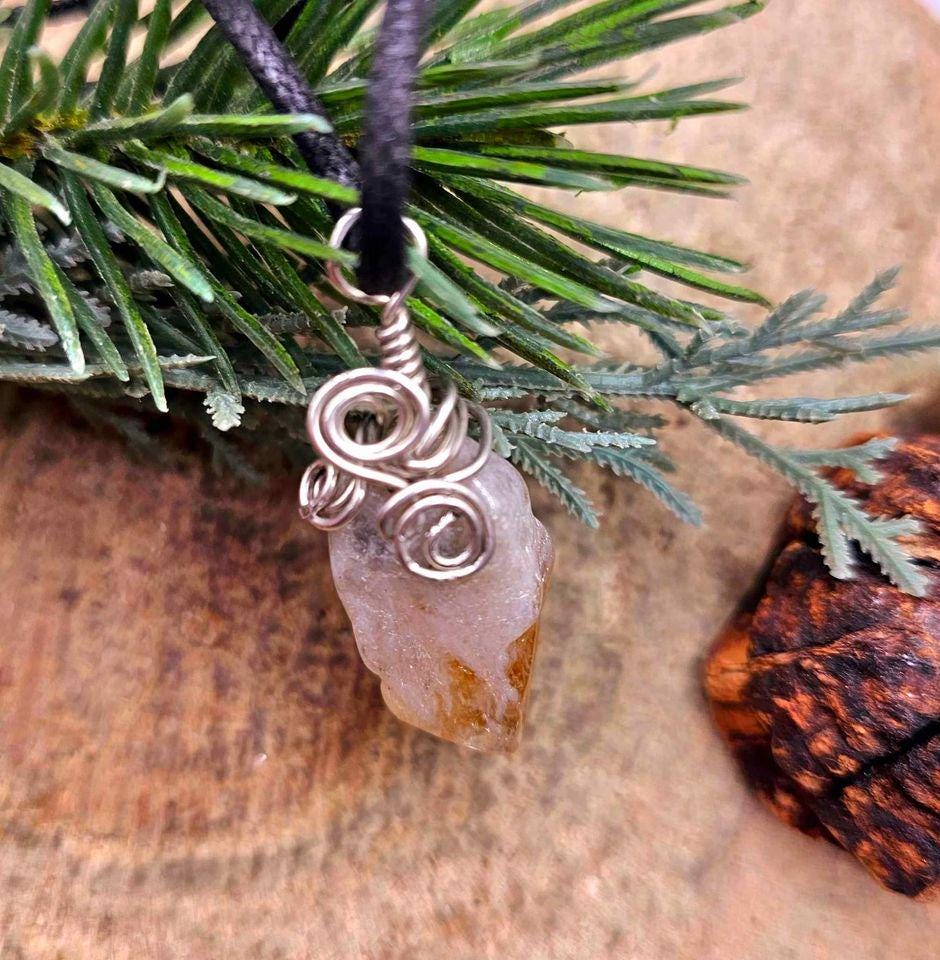 Beautiful Nature Yellow Citrine Polished Tooth Pendant Necklace