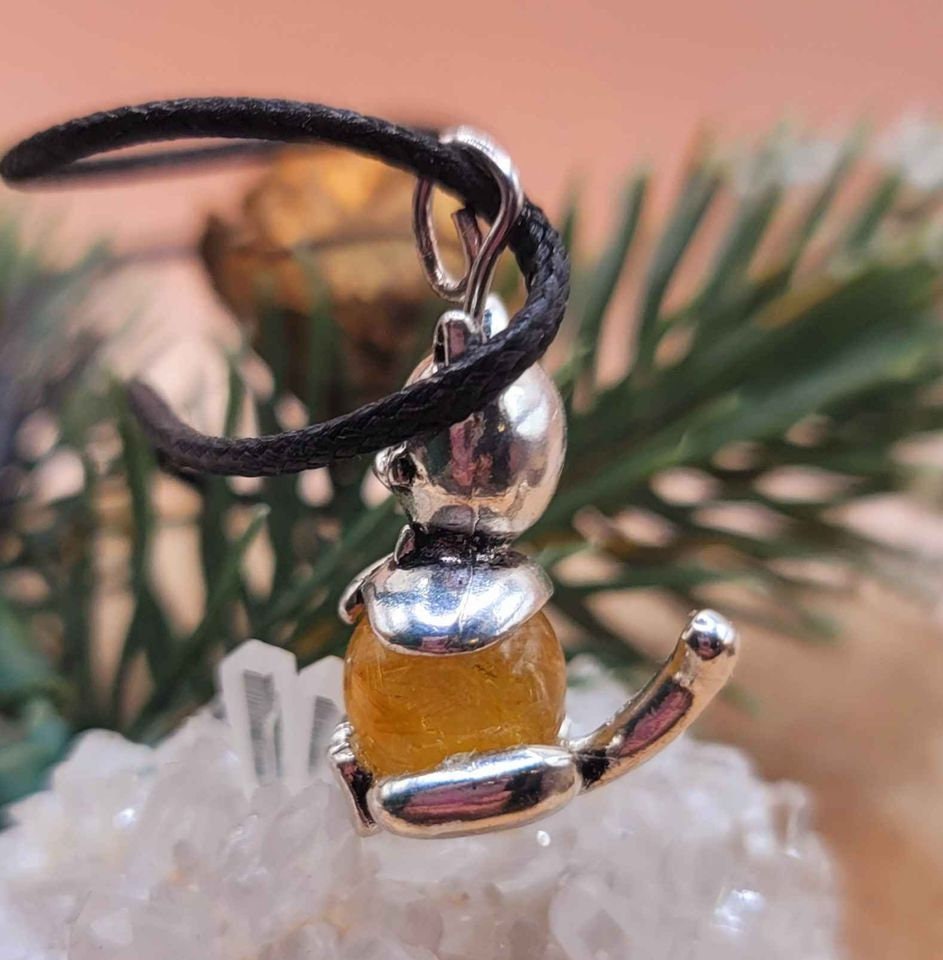 Unique Nature Rutilated Sphere Funny Cat Pendant Necklace