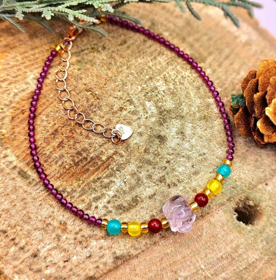 Colorful ankle bracelet detail, part of the Rainbow Stack Set - My Aura Gemstones