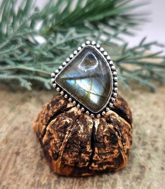 Nature Labradorite Flashy 925 Stamped Ring