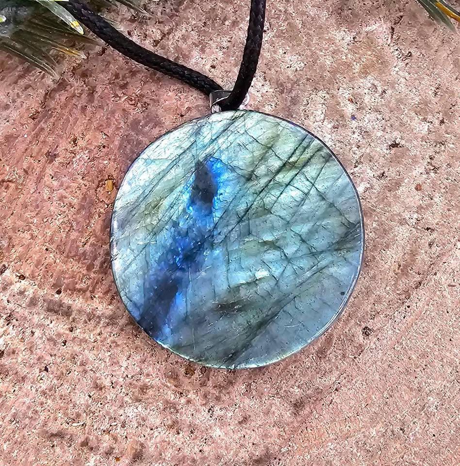Nature Labradorite Carved Flashy Egyptian Symbols Pendant Necklace