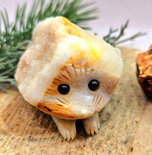 Adorable Crystal Cluster Hand Carved Cute Big Hedgehog Figure
