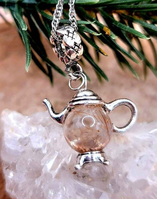 Unique Nature Gold Rutilated Sphere Magic Genie Lamps Pendant Necklace