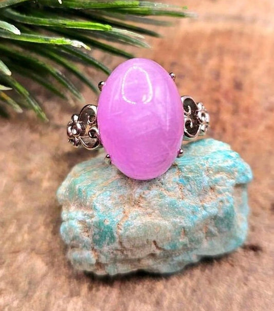 Beautiful Big Nature Purple Kunzite S925 Adjustable Ring