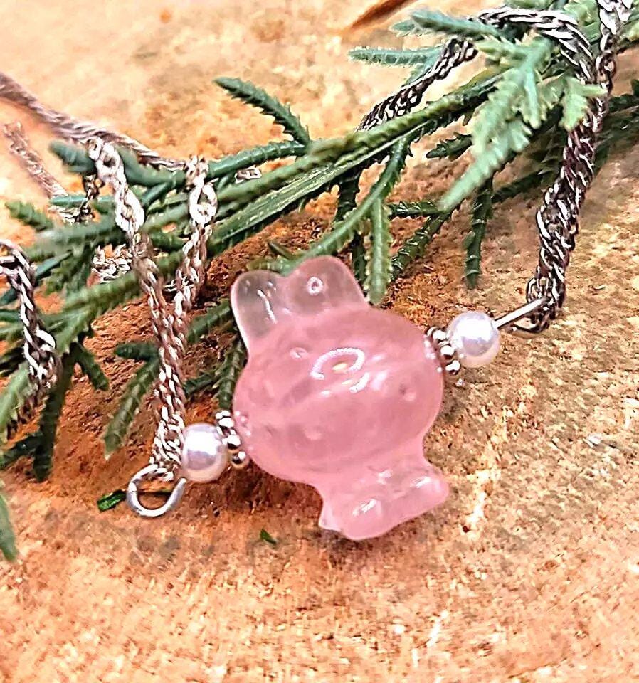Nature Rose Quartz Carved Melody Pendant Necklace
