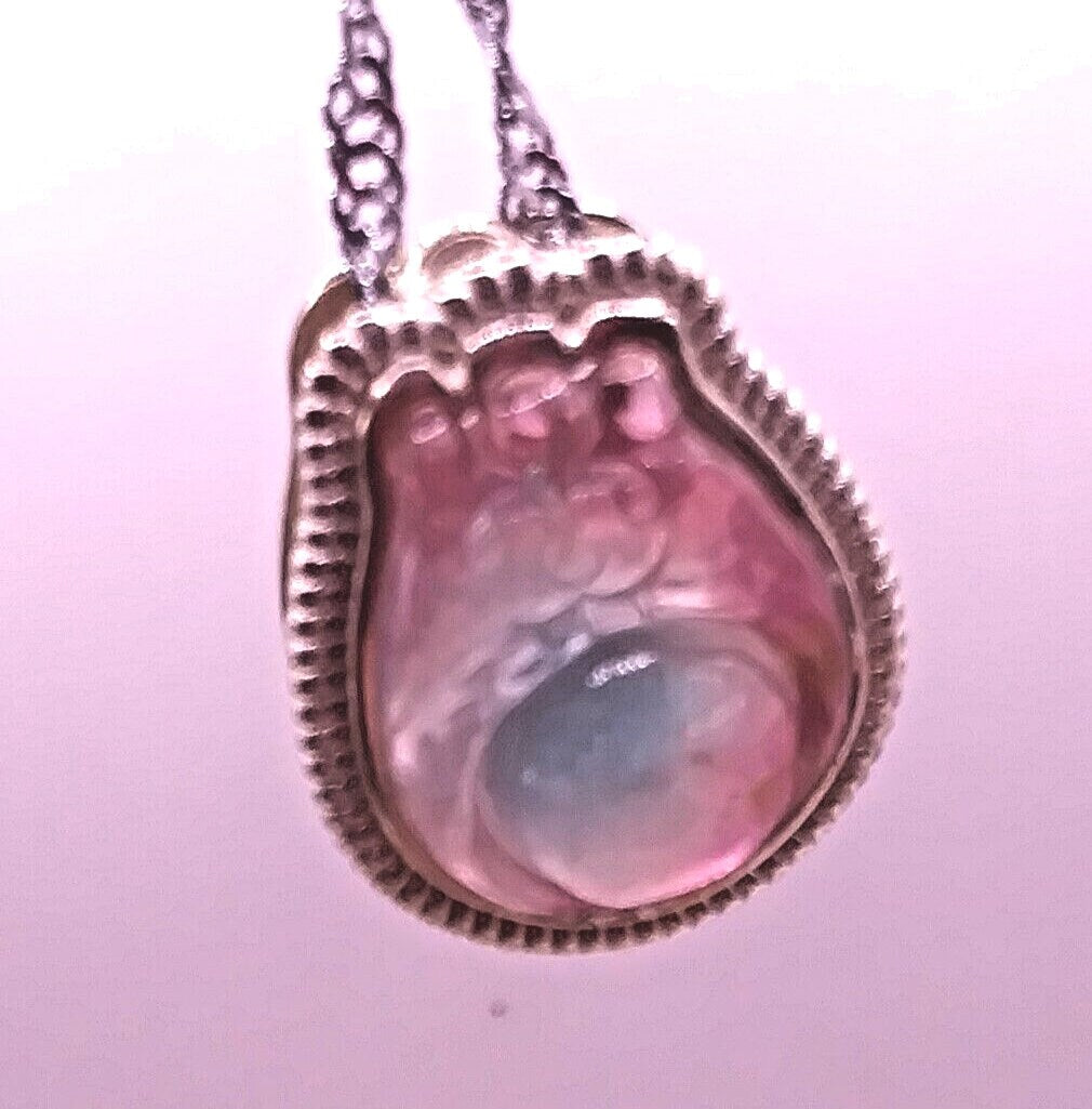 Rare Premium Nature Watermelon Tourmaline Totoro S925 Big Charm Necklace