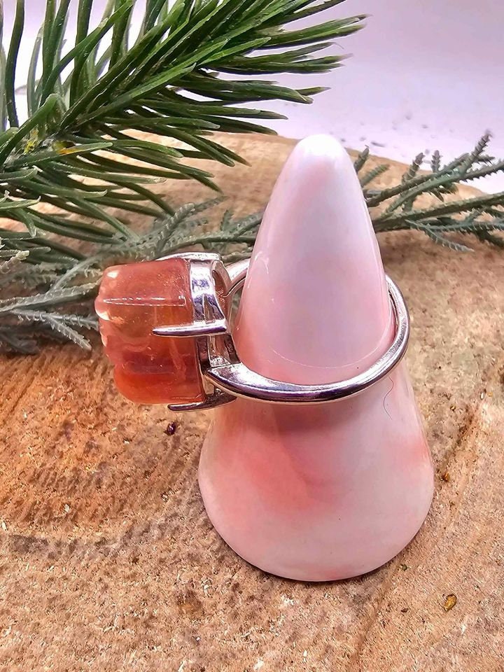Nature Rainbow Fluorite  Carved Blessing Pi Xiu Adjustable Ring