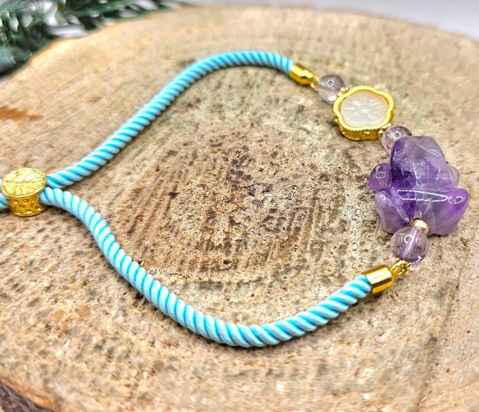 Nature Amethyst Frog Mixed Crystal Beads Bracelet
