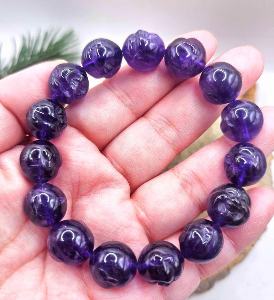 Rare Nature Amethyst Carved Happy Buddha Bead Bracelet