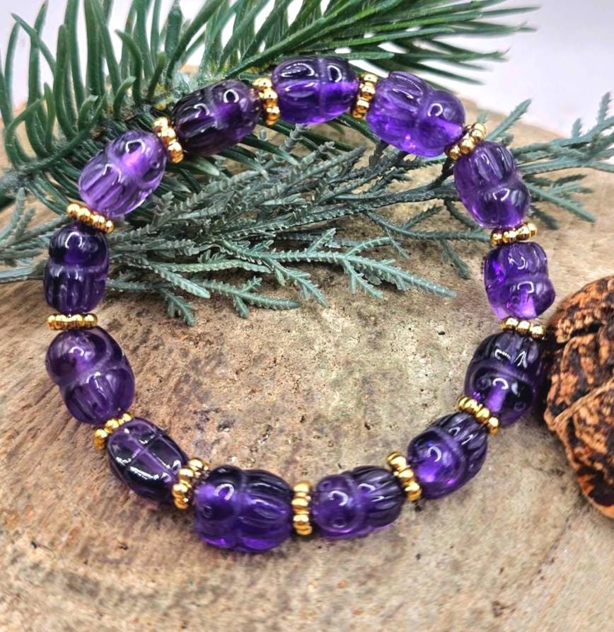 Rare Nature Amethyst Hand Carved Rabbit Beads Bracelet