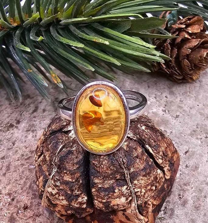 Honey Piebald Amber Oval Shape Adjustable Ring
