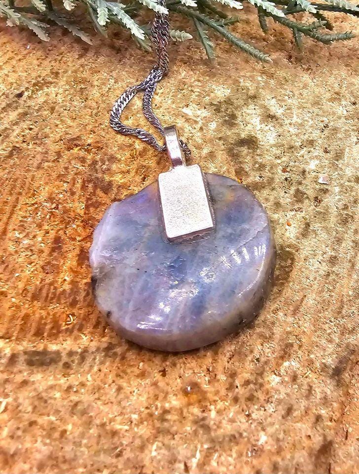 Nature Labradorite Rainbow Flash Hand Carved Castle On Moon Pendant Necklace