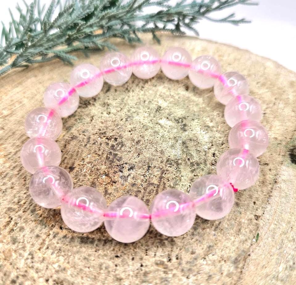 Nature Rose Quartz 12mm Round Beads Bracelet