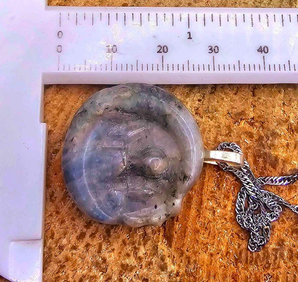 Nature Labradorite Rainbow Flash Hand Carved Castle On Moon Pendant Necklace
