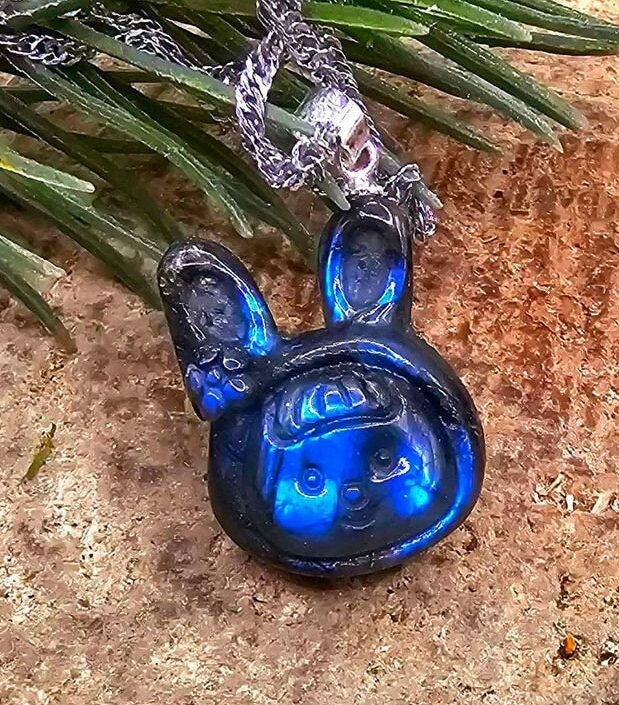 Nature Labradorite Carved Flashy Cute Rabbit Girl Pendant Necklace