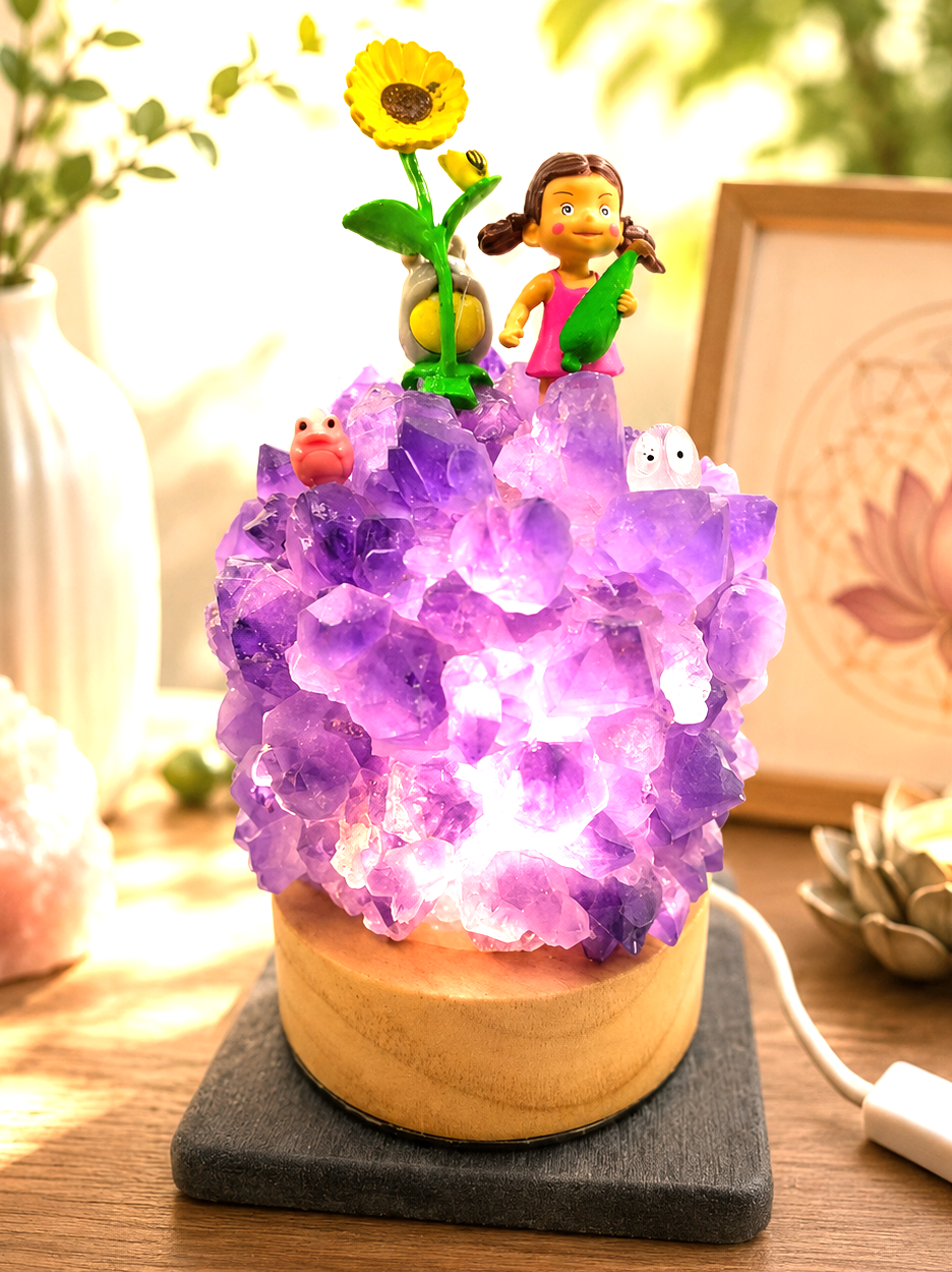 Natural amethyst crystal points Totoro night light crystal home decor — My Aura Gemstones