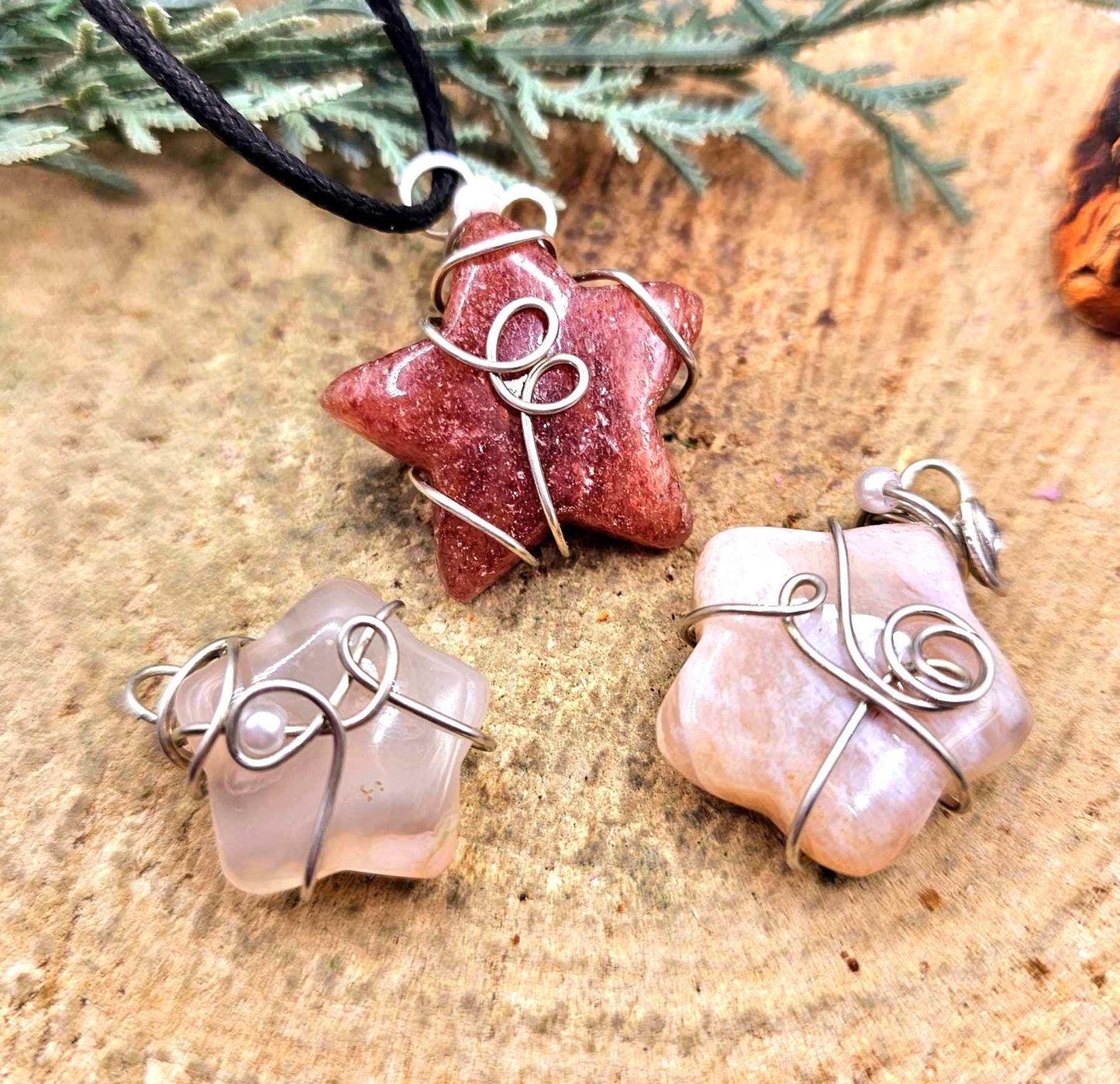 Nature Crystal Stone Quartz Wire Wrapped Pendant Necklace