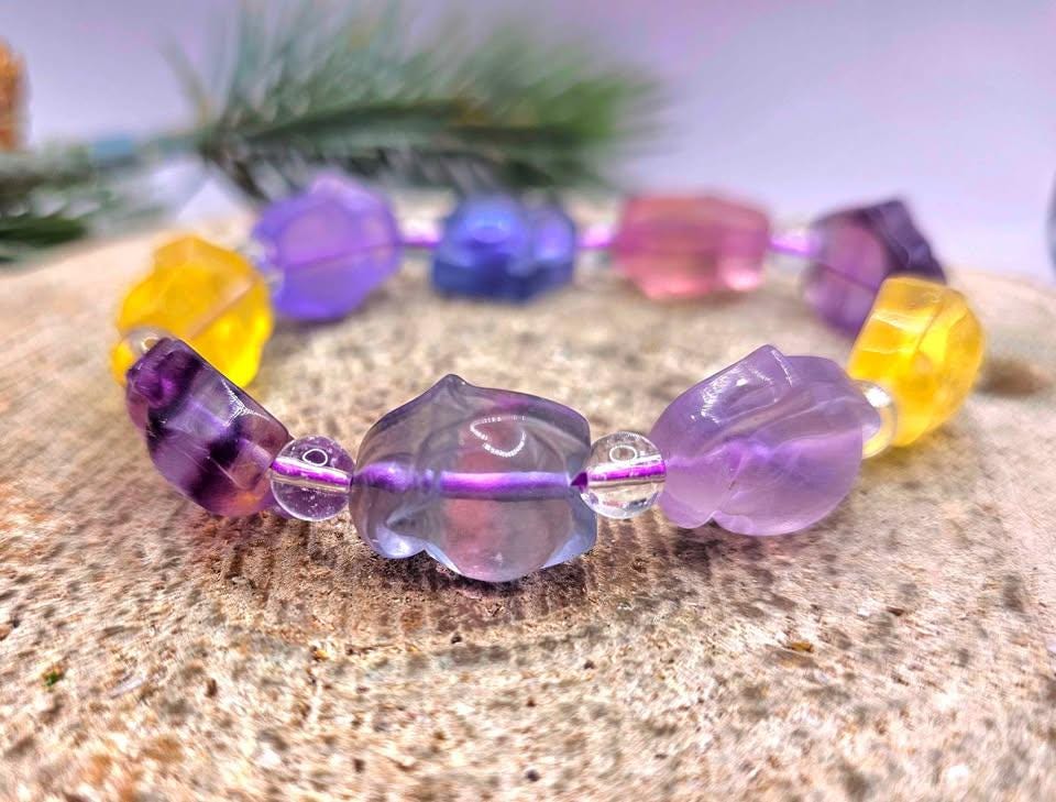 Nature Rainbow Fluorite Big Head Fox Bracelet