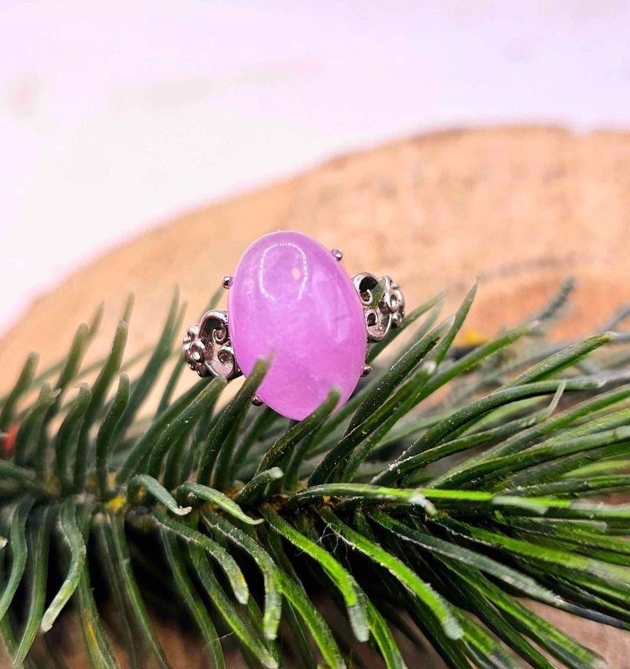 Beautiful Big Nature Purple Kunzite S925 Adjustable Ring
