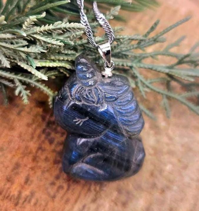 Nature Labradorite Flashy Sleeping Unicorn Pendant Necklace