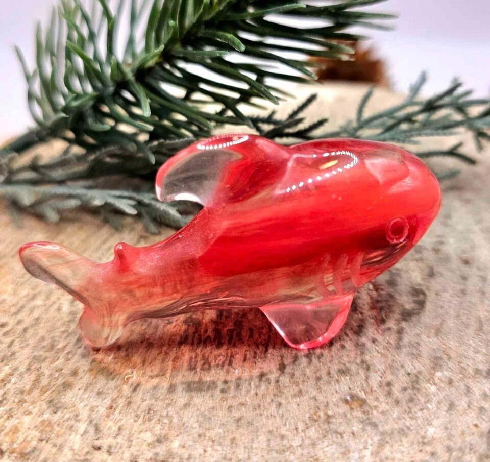 Unique Red Smelt Quartz Cute Shark Decor Figure