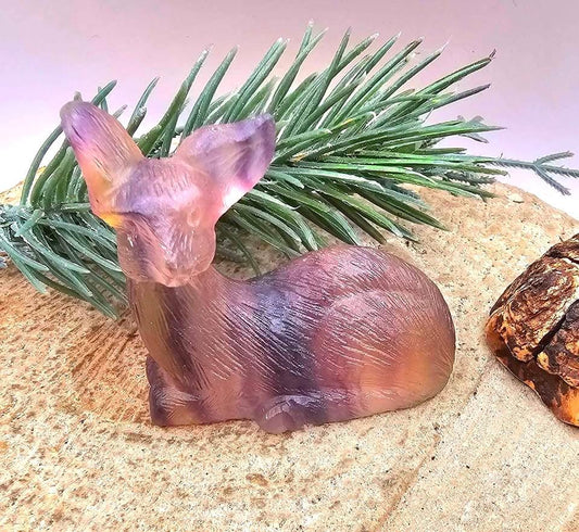 Nature Rainbow Fluorite Hand Carved 2.2" Deer Figure