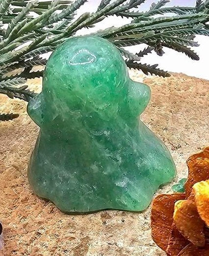 Cute Adorable Green Strawberry Quartz Carved Ghost Decor Figure