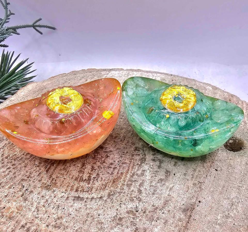 Set Of 2pcs Crystal Chip Resin Ancient Gold (Yuanbao) Decor