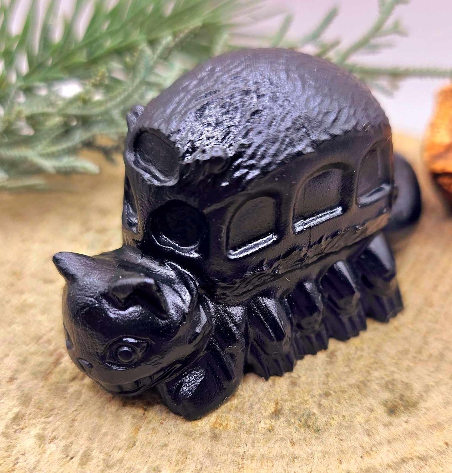 Nature Obsidian Hand Carved Totoro Decor Figure