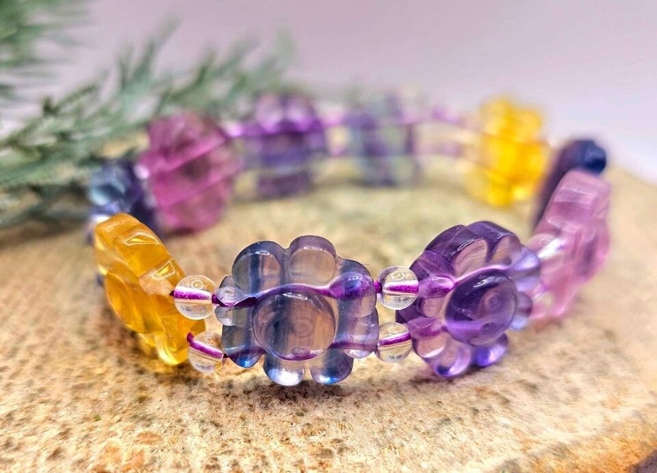 Beautiful Nature Rainbow Fluorite Happy Sunflower Bracelet