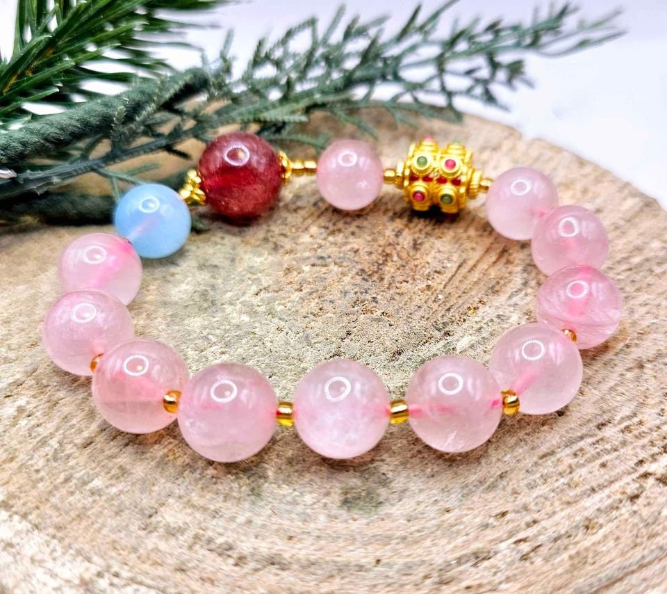 Beautiful Mixed Nature Crystals Tourmaline Blessing Charm Wheel Bracelet