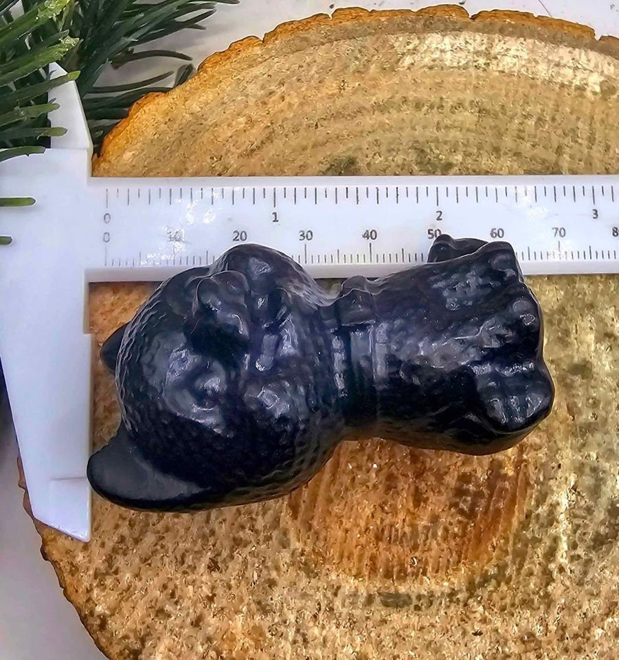 Adorable Nature Black Obsidian Carved 2.5" Cheerful Dog Decor Figure