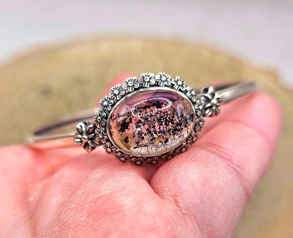 Nature Black Super Seven Crystal Sterling Silver S925 Bangle