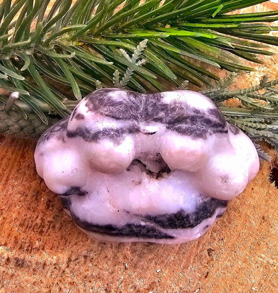 Unique Nature Zebra Stone Druzy Hand Carved Big Paw Decor Palm Stone
