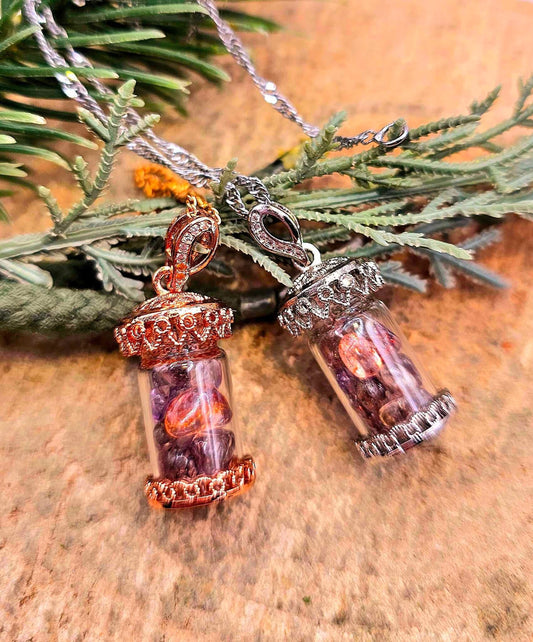 Floating Nature Super Seven Crystals Filled Bottle Pendant Necklace