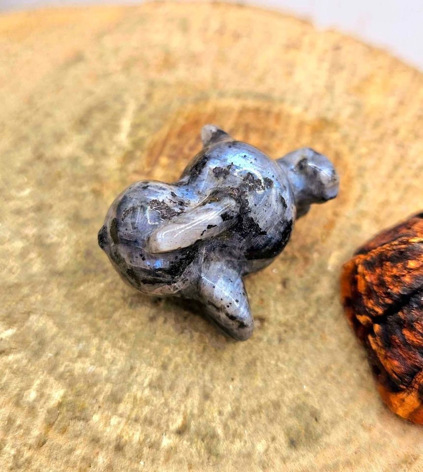 Nature Larvikite Hand Carved Flashy Cute Psyduck Figure