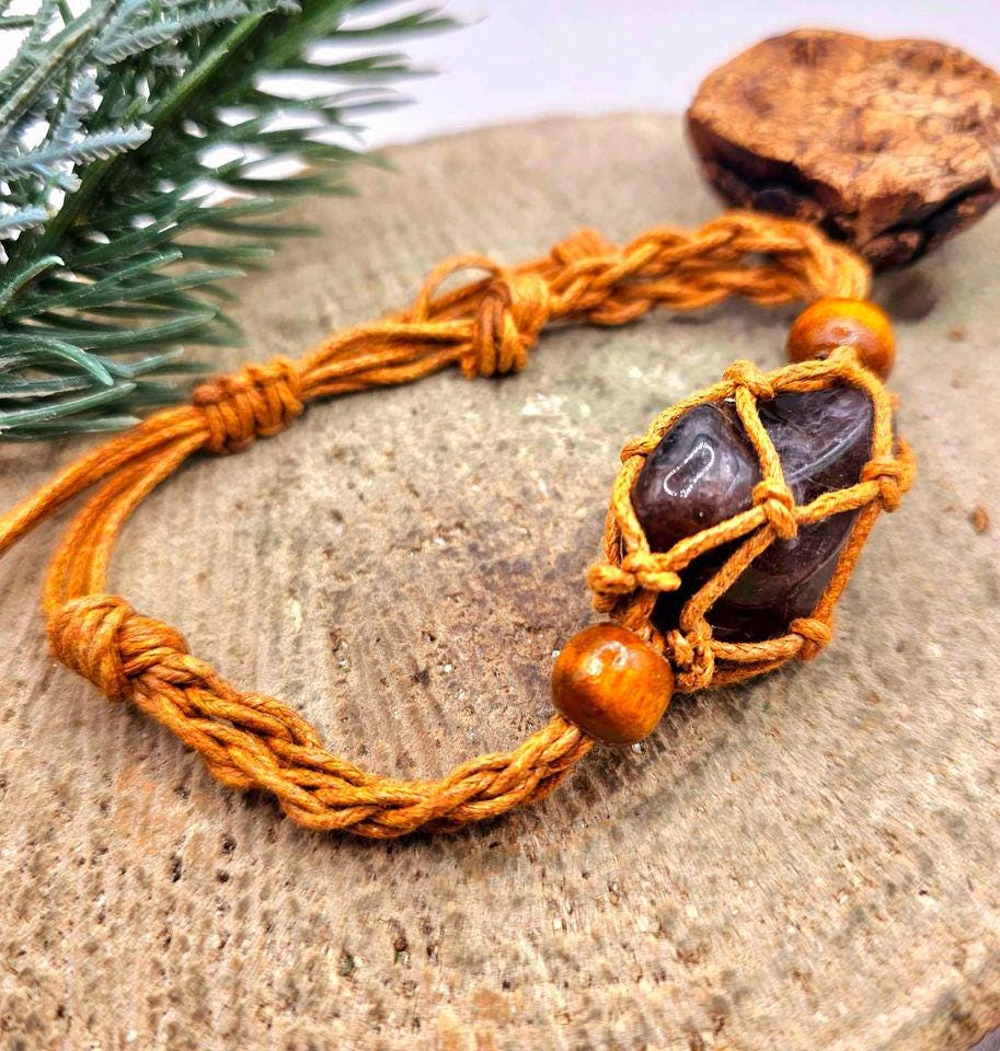 Nature Auralite 23 Polished Stone With Mesh Cage Adjustable Bracelet
