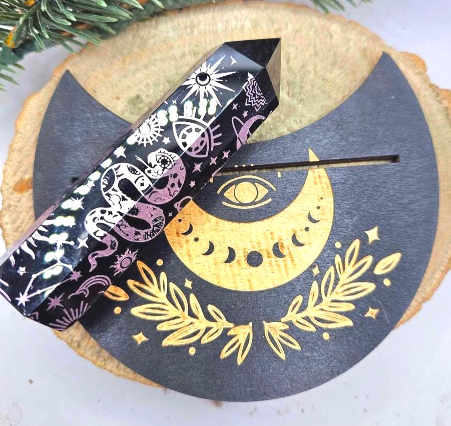 Nature Obsidian 4” Wand With Tarot Card Holder